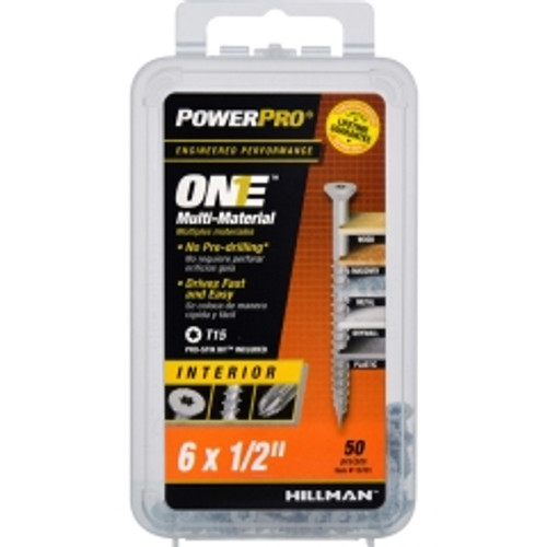 Hillman - 116701 - Power Pro One No. 6 x 1/2 in. L Star Flat Head Multi-Material Screw - 50/Pack