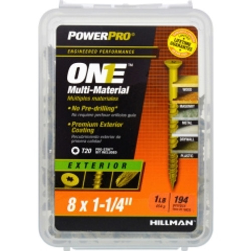 Hillman - 116825 - Power Pro One No. 8 x 1-1/4 in. L Star Flat Head Multi-Material Screw 1 lb. - 194/Pack