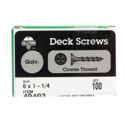 Hillman - 40403 - No. 6 x 1-1/4 in. L Phillips Bugle Head Galvanized Deck Screws - 100/Pack