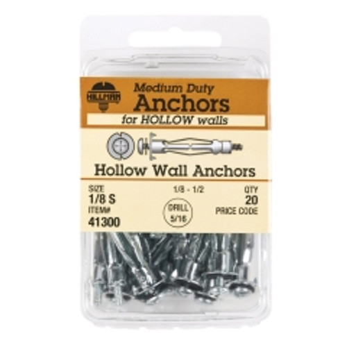 Hillman - 41300 - 1/8 in. Dia. x 1/8 Short in. L Metal Pan Head Hollow Wall Anchors - 20/Pack