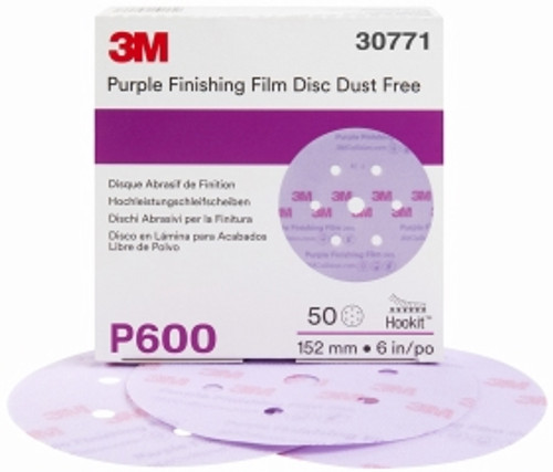 3M - 30771 - Hookit Purple Finishing Film Disc Dust-Free, 30771, 6 in, P600, 50 discs per box - 60455052856
