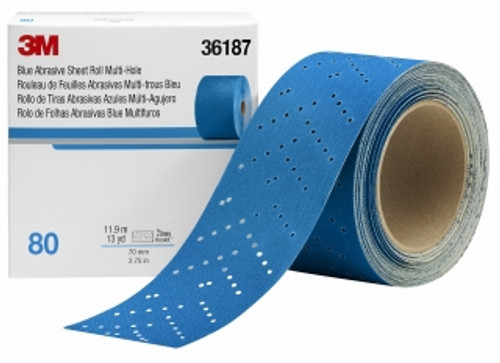 3M - 36187 - Hookit Blue Abrasive Sheet Roll Multi-hole 2.75 in x 13 y, 80 - UU004899850