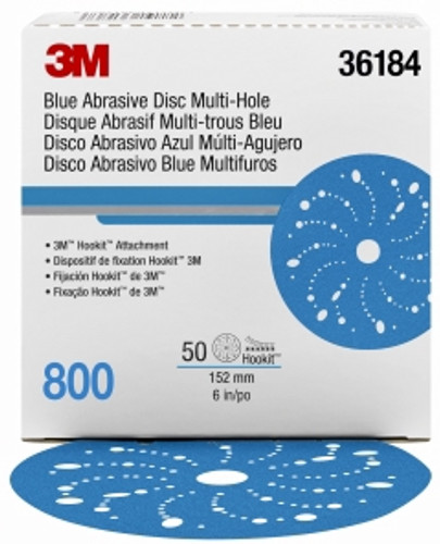 3M - 36184 - Hookit Blue Abrasive Disc Multi-hole 6 in, 800, 50 discs per box - UU004899835