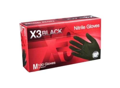 AMMEX - BX344100 - X3 Nitrile Glove, Black, Powder Free - Medium - 100/Pack
