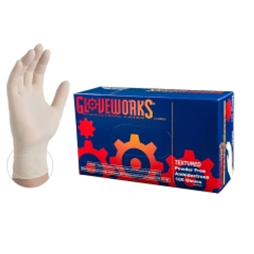 AMMEX - TLF44100 - Gloveworks Industrial White Latex Gloves, 4 mil, Powder Free, Textured, Non-Sterile - Medium - 100/Pack