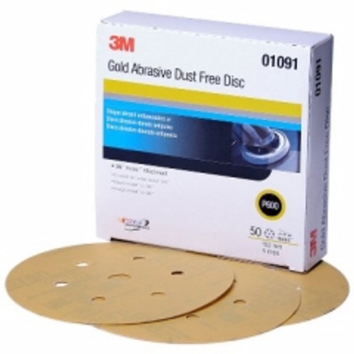3M - 01091 - Hookit Gold Paper Disc Dust Free, 6 in, P600, 50/box - 60455035901