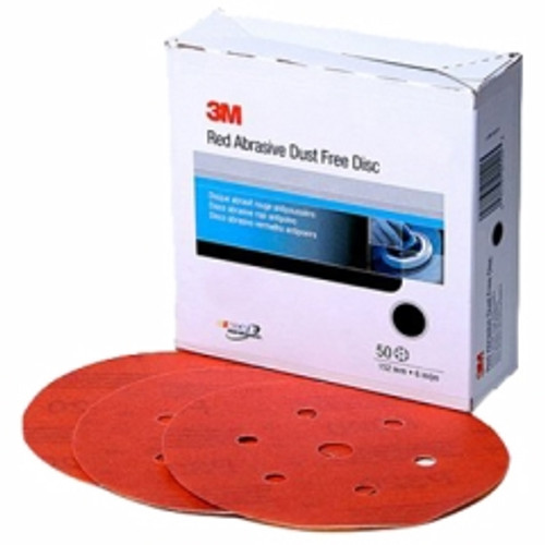 3M - 01138 - Red Abrasive Hookit Disc Dust Free, 6 in, P500, 50/box - 60455037626