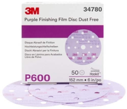 3M - 34780 - 260L Hookit Purple Finishing Film Disc Dust Free, 6 in, 17 Hole, P600 - 50/Pack - 60455098198