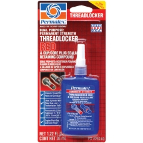 Permatex - 26240 - Permanent Strength Threadlocker RED & Cup/Core Plug Sealant Retaining Compound 36 ml bottle