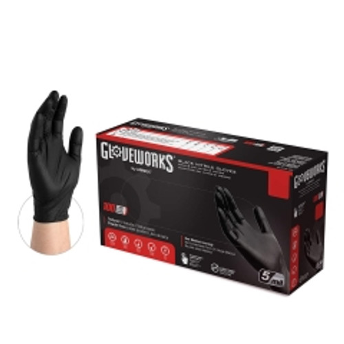 AMMEX - GPNB42100S - GLOVEWORKS Industrial Black Nitrile Gloves, 5 Mil, Latex Free, Powder Free, Textured, Small - 100/Pack