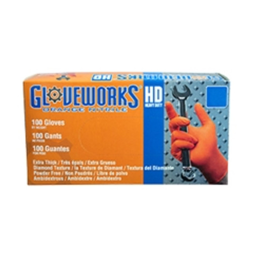 AMMEX - GWON44100 - HD Orange Nitrile Diamond Texture Industrial Powder-Free 8 Mil - Medium - 100/Pack