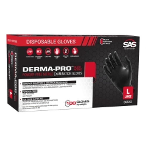 SAS Safety - 66542 - Professional Powder-Free Black Nitrile Disposable Gloves, Medium