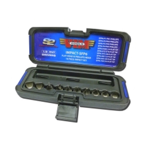 VIM Tools - IMPACT-SFP6 - Half Cut Screwdriver Set and 1/2" Square Adapter 3/8" Square Drive, 10Pc