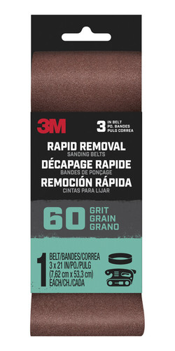 3M - BELT3X211PK60 - Rapid Removal 21 in. L x 3 in. W Aluminum Oxide Sanding Belt 60 Grit 1/pc.