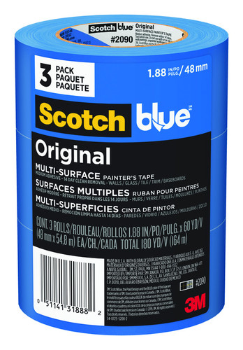 3M - 2090-48EP3 - Scotch Blue 1.88 in. W x 60 yd. L Blue Medium Strength Painter's Tape - 3/Pack