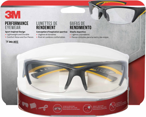 3M - 90212-HZ4 - Anti-Fog Modern/Sleek Impact-Resistant Safety Glasses Clear Lens Gray/Yellow Frame 1/pc.