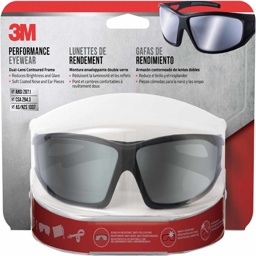 3M - 90213-HZ4-NA - Anti-Fog Modern/Sleek Impact-Resistant Safety Glasses Silver Mirror Lens Black Frame 1/pc.