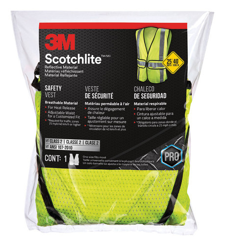 3M - 94617-80030-PS - Scotchlite Reflective Polyester Mesh Safety Vest with Reflective Stripe Yellow One Size Fits Most