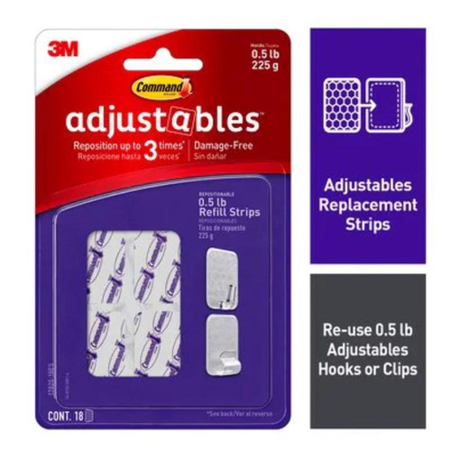 3M - 17820-18ES - Command adjustables Small Foam Adhesive Strips - 18/Pack