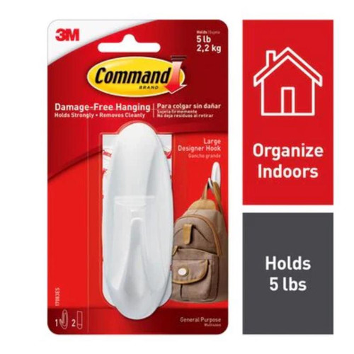 3M - 17083-4ES - Command Large Plastic Hook - 4/Pack