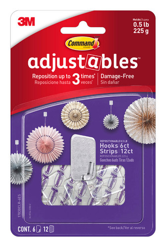 3M - 17830CLR-6ES - Command adjustables Small Brushed Clear Plastic 6.75 in. L Hook 0.5 lb. - 6/Pack