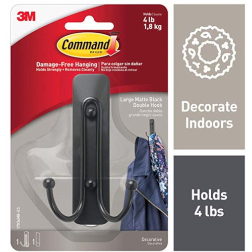 3M - 17036MB-ES - Command 2 in. L Matte Black Metal Large Double Hook 4 lb. capacity - 1/Pack