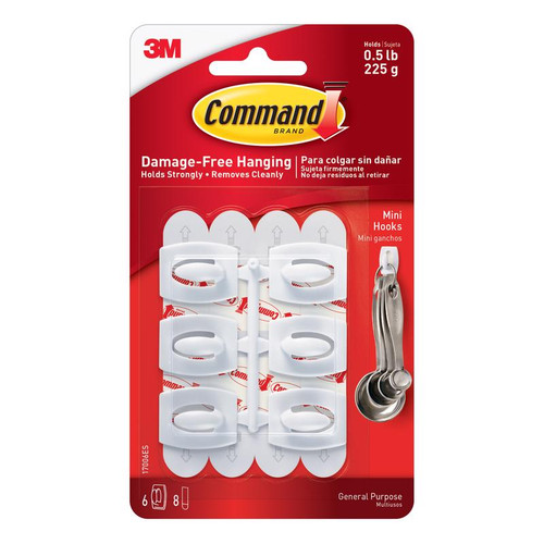 3M - 17006ES - Command Mini Plastic Hook 11/8 in. L - 6/Pack