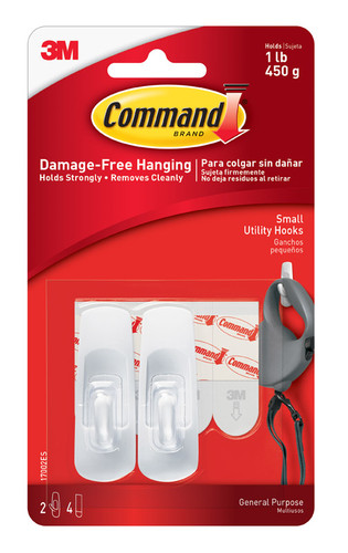 3M - 17002ES - Command Small Plastic Hook 2-3/8 in. L - 2/Pack