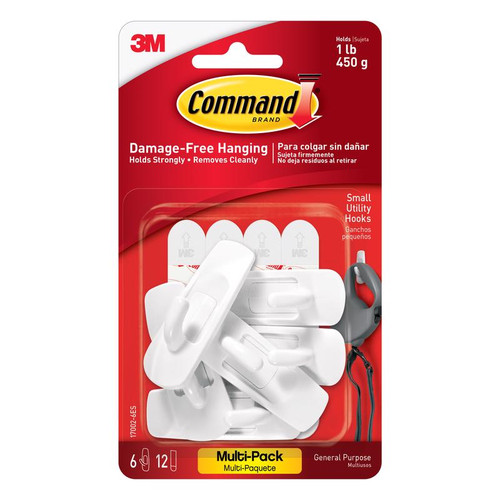 3M - 17002-6ES - Command Small Plastic Hook 2-3/8 in. L - 6/Pack