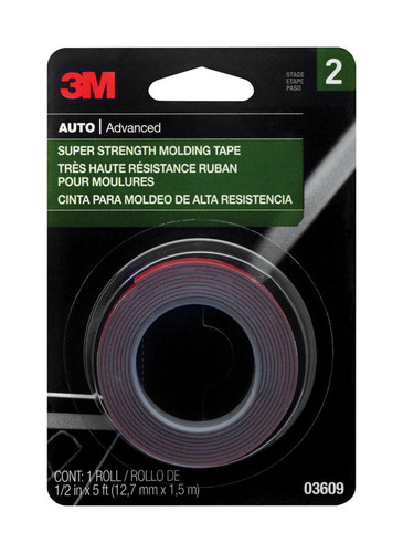 3M - 03609NA - Double Sided 1/2 in. W x 5 ft. L Molding Tape Black/Red