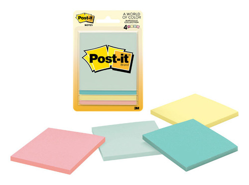 3M - 5401A - Post-It 3 in. W x 3 in. L Assorted Sticky Notes 4 pad