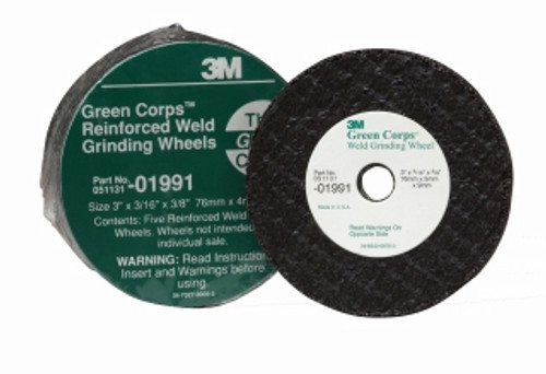 3M - 01991 - Green Corps Reinforced Weld Grinding Wheel, 01991, 3 in x 3/16 in x 3/8 in