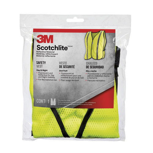 3M - 94601H1-DC - Scotchlite Reflective Polyester Mesh Day/Night Safety Vest Yellow One Size Fits Most