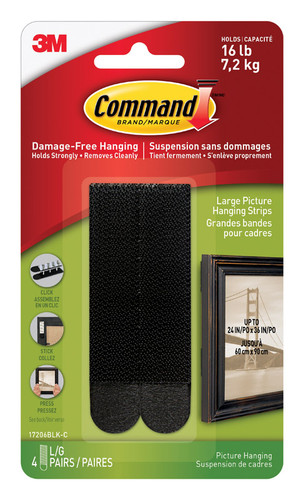 3M - 17206BLK-ES - Command Black Picture Hanging Strips 16 lb. - 4/Pack