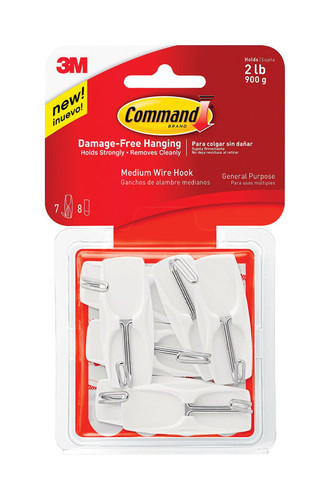 3M - 17065-7ES - Medium Plastic Wire Toggle Hooks 2-1/6 in. L 7/Pack