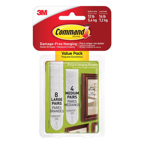 3M - 17209-ES - Command White Picture Hanging Strips - 24/Pack Foam