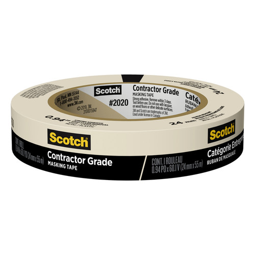 3M - 2020-24AP - Scotch Contractor Grade .94 in. W x 60.1 yd. L Beige Medium Strength Masking Tape - 1/Pack
