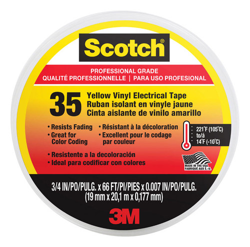 3M - 10844-DL-5 - Scotch 3/4 in. W x 66 in. L Yellow Vinyl Electrical Tape