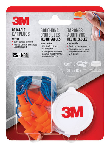 3M - 90716H3-DC - 25 dB Polyurethane Foam Ear Plugs Blue/Orange 3 pair