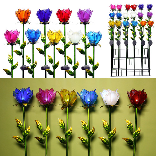 Alpine - KUR144A - Glass Multi-color 33 in. H Tulip Petals Outdoor Garden Stake