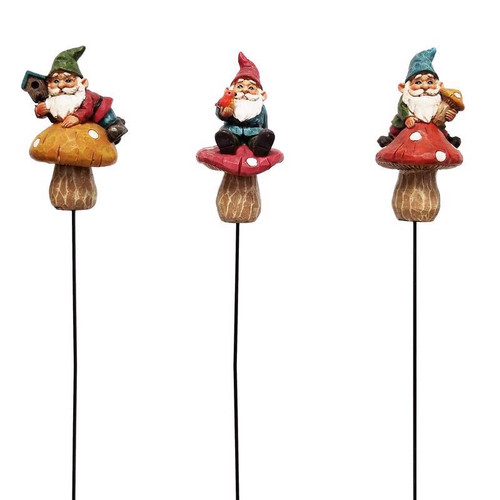 Alpine - WQA1060ABB - Polyresin Assorted 4 in. H Gnome Mushroom Outdoor Garden Stake