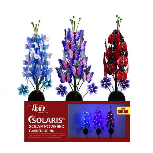 Alpine - QLP1256A - Solalris Iron Assorted 33 in. H Insect Hydrangea Solar Garden Stake