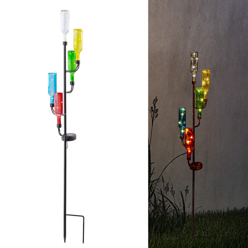 Alpine - QTT504SLR - Glass/Iron Multicolored 37 in. H Bottle Tree Solar Garden Stake