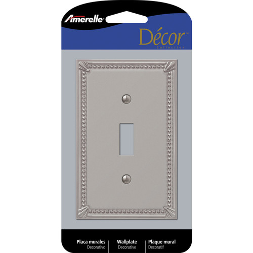 Amerelle - 74TBN - Imperial Bead Brushed Nickel Gray 1 gang Metal Toggle Wall Plate - 1/Pack