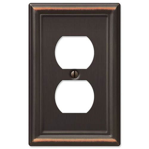 Amerelle - 149DDB - Chelsea Aged Bronze Bronze 1 gang Stamped Steel Duplex Outlet Wall Plate - 1/Pack