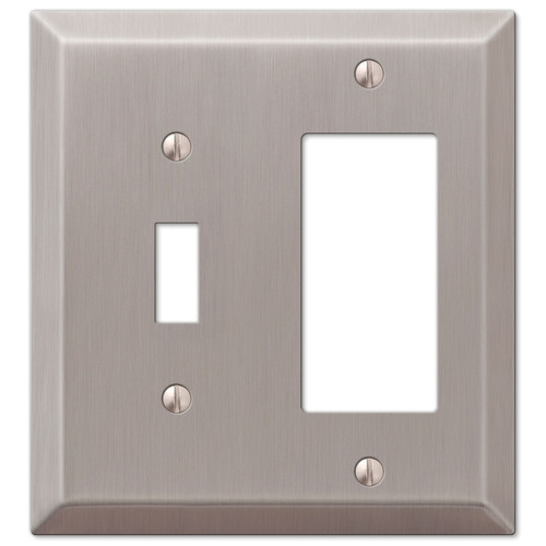 Amerelle - 163TRBN - Century Brushed Nickel Gray 2 gang Stamped Steel Toggle Wall Plate - 1/Pack