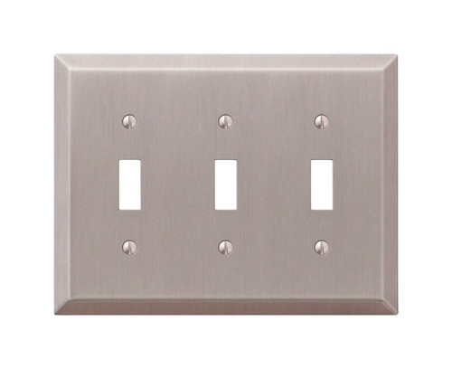 Amerelle - 163TTTBN - Century Brushed Nickel Gray 3 gang Stamped Steel Toggle Wall Plate - 1/Pack