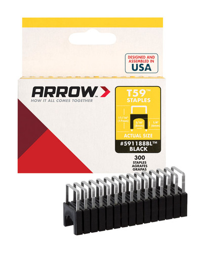 Arrow Fastener - 591188BL - T59 5/16 in. W x 1/4 in. L Black 18 Ga. Insulated Staples - 300/Pack