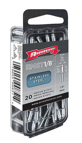 Arrow Fastener - RMST1/8 - 1/8 in. Dia. x 1/4 in. Stainless Steel Rivets Silver - 20/Pack