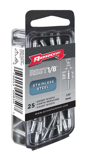 Arrow Fastener - RSST1/8 - 1/8 in. Dia. x 1/8 in. Stainless Steel Rivets Silver - 25/Pack